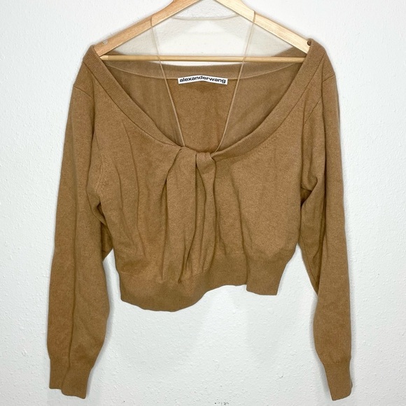Alexander Wang Cropped Drape Neck Sweater In Tan Large - Picture 6 of 10